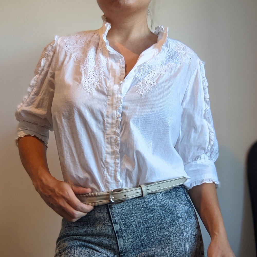 Embroidered Eyelet Prairie Button Up Blouse - Picture 5 of 15